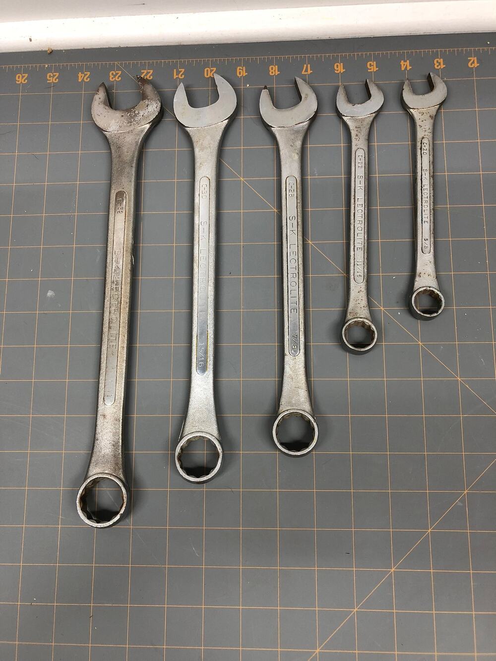 Vintage S-K Lectrolite Combo 5 pc Wrench Set 1"  15/16  7/8  11/16  5/8 USA